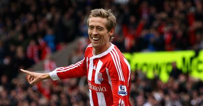 Crouch: Celebrates his goal for Stoke